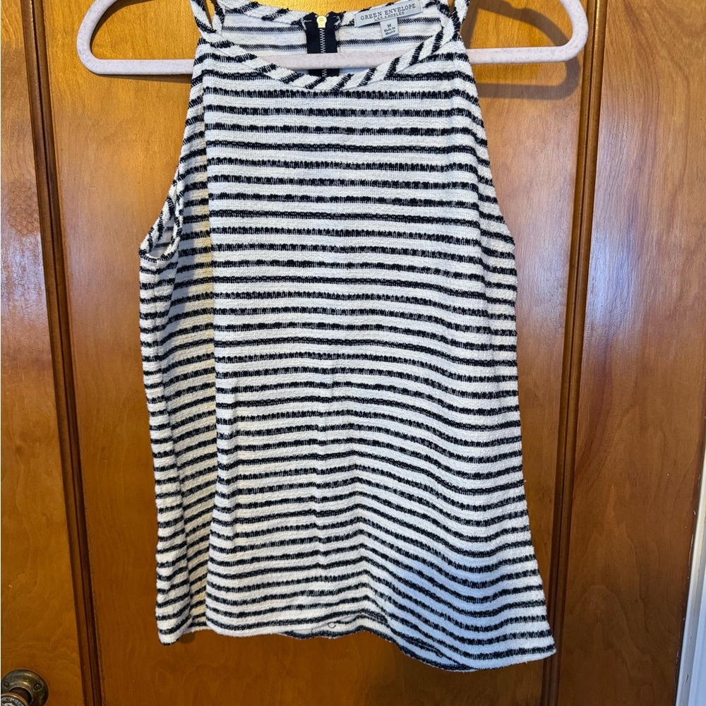 Green Envelope Black and White Striped Tank Top